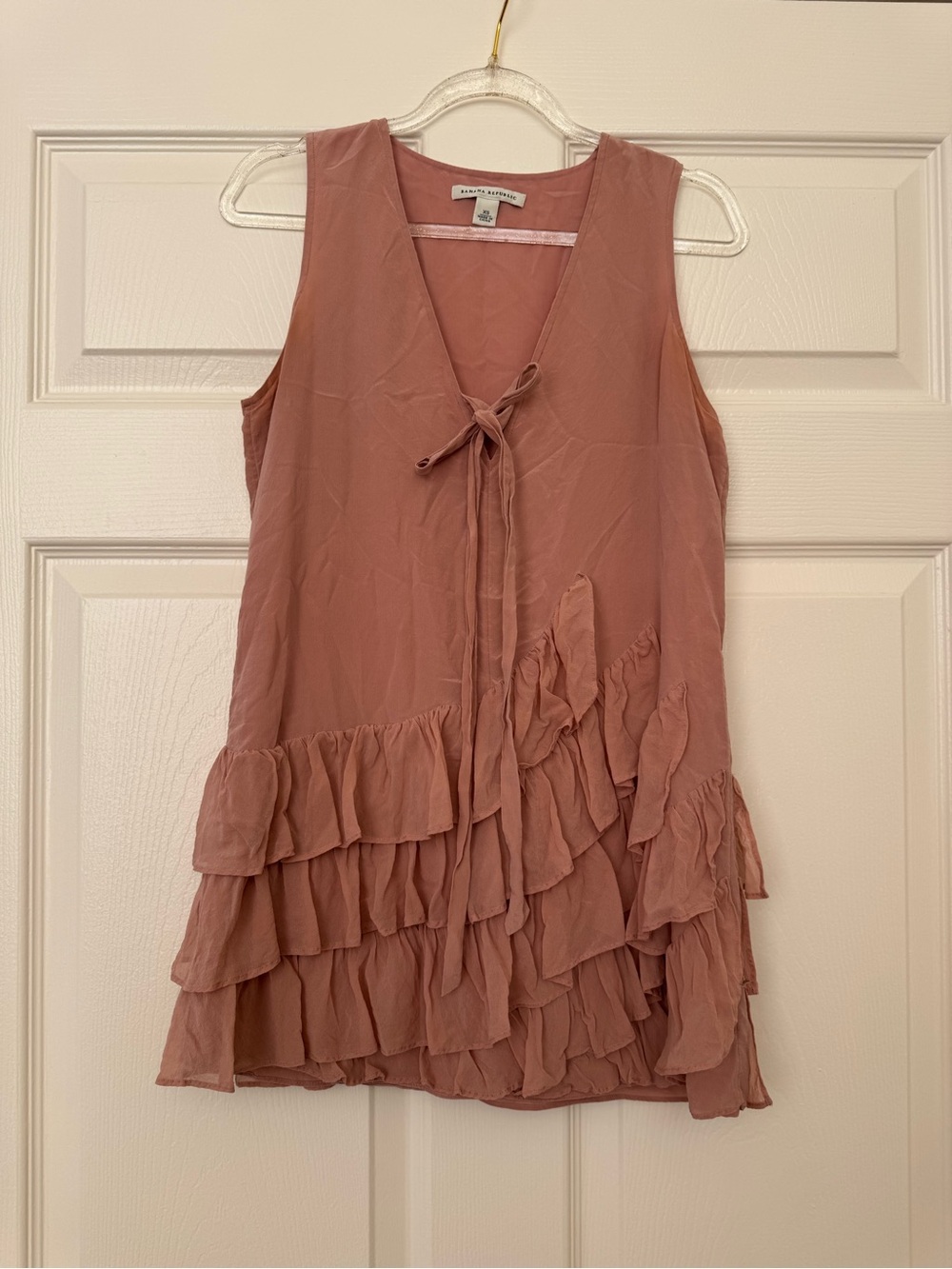 Dusty Rose Ruffle Sleeveless Tie-Neck Top